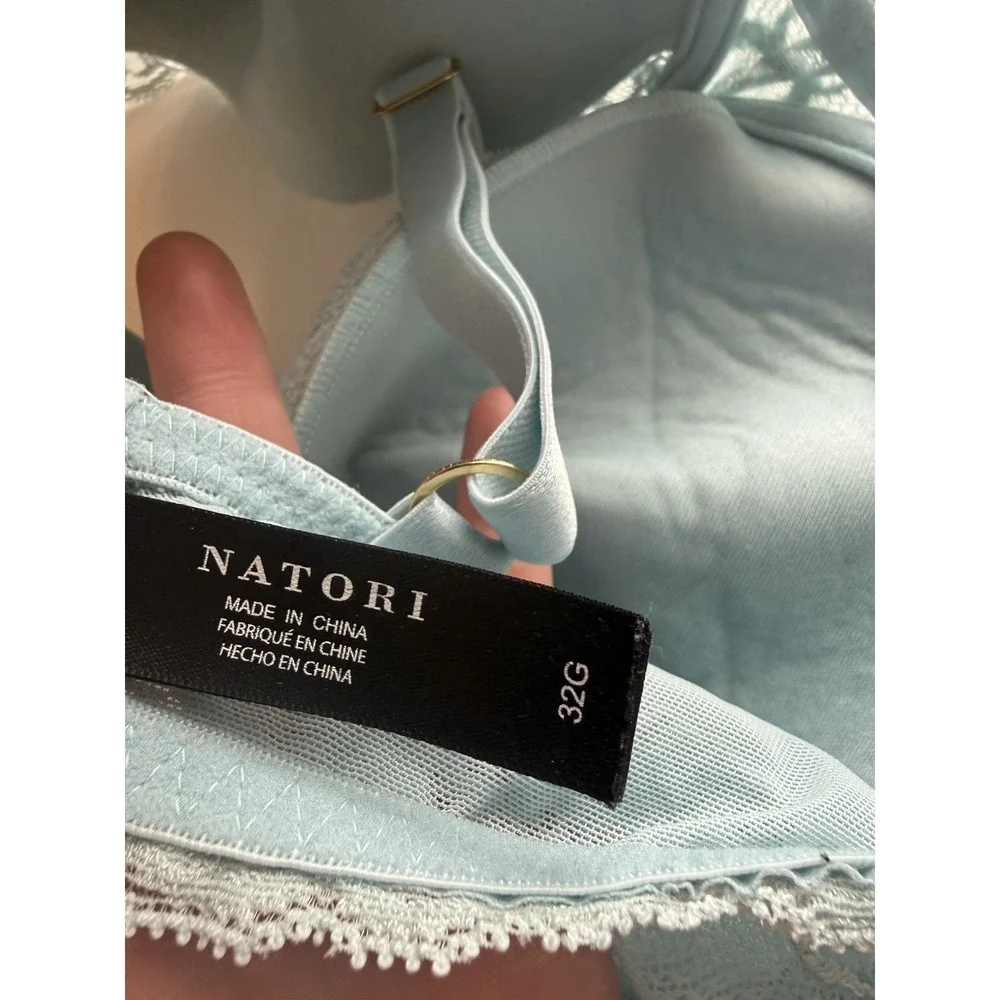 Natori 32G Feathers Plunge Lace T-Shirt Bra  730023 Ribbon Blue